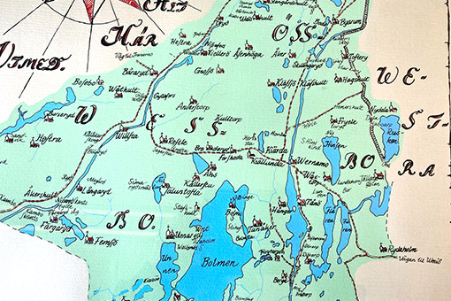 En bild av en äldre karta som visar Värnamotrakten