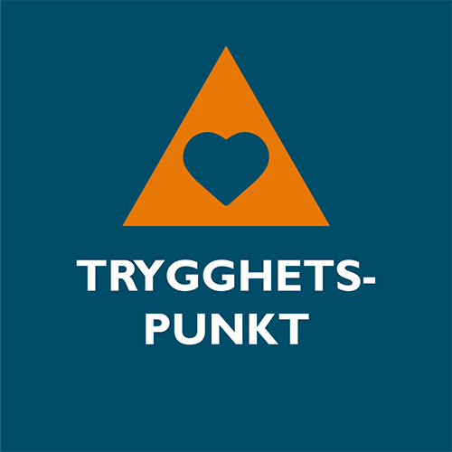 Bilden visar symbolen för trygghetspunkt, en triangel med ett hjärta.