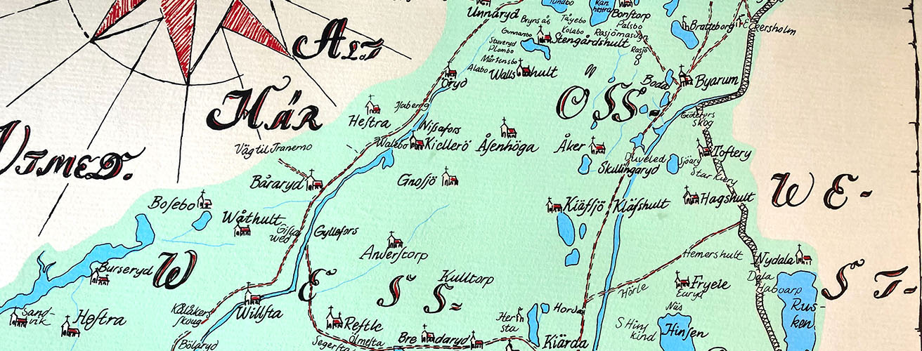 BIld som visar en äldre karta över Värnamo med omnejd